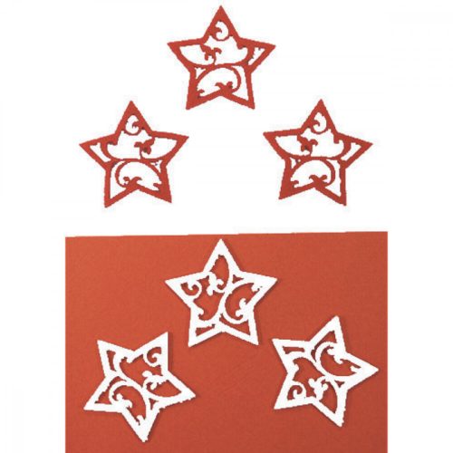 Filcfigura - Csillag áttört, fehér-piros kb. 6 cm 6 db/cs