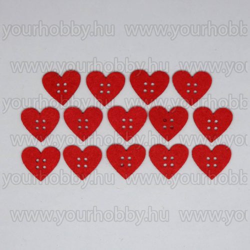 Filcfigurák, szív alakú gomb piros 14db/cs
