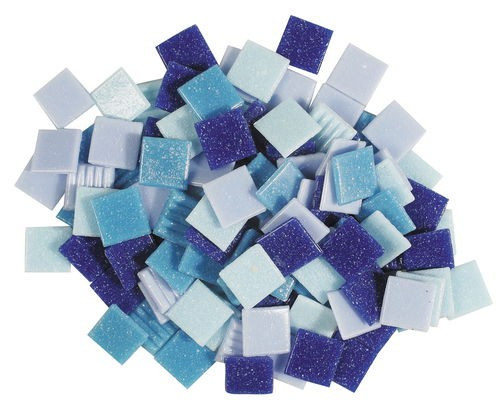 Üvegmozaik lapok 200 g 10x10 mm 300 db kék mix