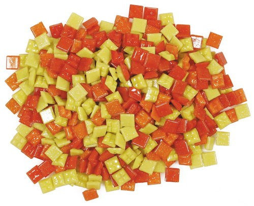 Üvegmozaik lapok 200 g 10x10 mm 300 db sárga-narancs mix
