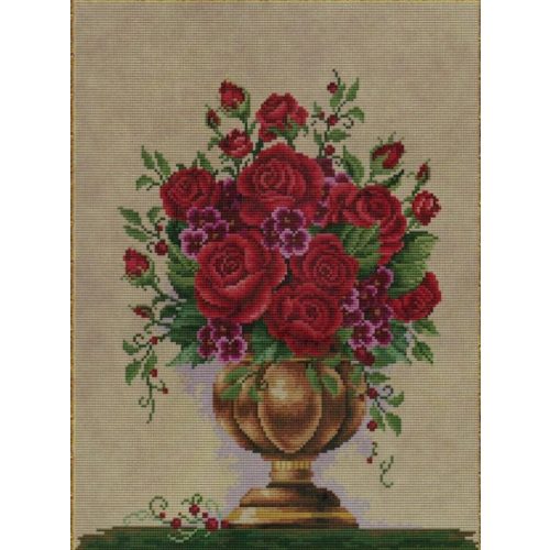 Keresztszemes hímzőkészlet, Rózacsokor vázában 44x55 cm