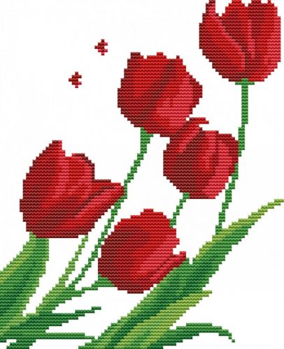 Keresztszemes hímzőkészlet Piros tulipánok 20x26 cm