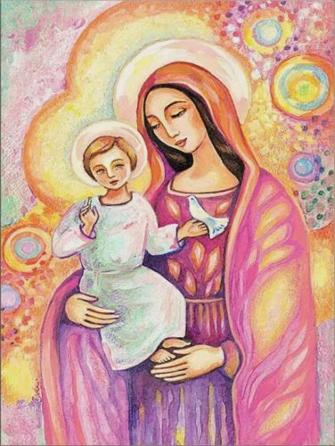 Gyémántszemes kirakó Szűz Mária gyermekével 35x45 cm
