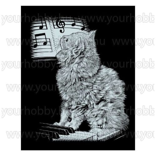 Mammut Ezüst képkarcoló készlet Macska a zongorán 20x25,2 cm