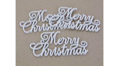 Fafigura "Merry Christmas" felirat fehér 8x15 cm