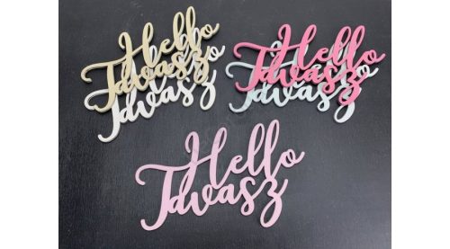 Fa "Hello Tavasz" írott felirat koszorúra 12x19 cm - rózsaszín