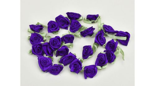 Szatén mini rózsafejek lila 5db/csomag
