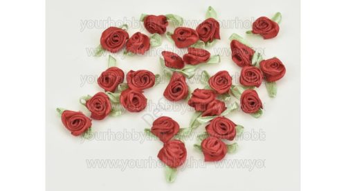 Szatén mini rózsafejek piros 5db/csomag