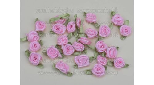Szatén mini rózsafejek rózsaszín 5db/csomag