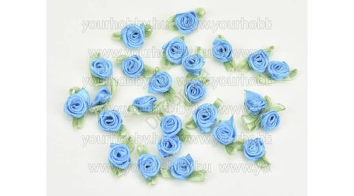 Szatén mini rózsafejek türkíz 5db/csomag