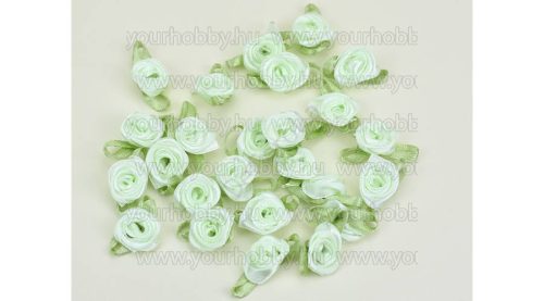 Szatén mini rózsafejek zöld 5db/csomag