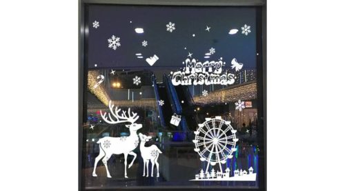 Karácsonyi ablakmatrica óriáskerékkel, rénszarvassal