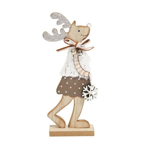 Fa dekoráció rénszarvas lány hópehellyel 8x21 cm