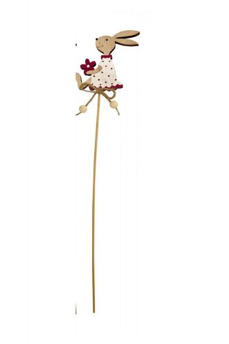 Beszúró fafigura Nyuszi virággal fuxia-fehér 5x31 cm