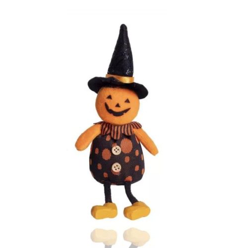 Lógó lábú dekoráció Halloween tök kalappal 15x6cm