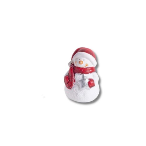 Karácsonyi dekoráció Hóember piros sállal, ezüst csillaggal 7,5 cm