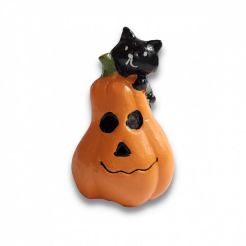 Porcelán Halloween tök fekete macskával 4x6,4 cm