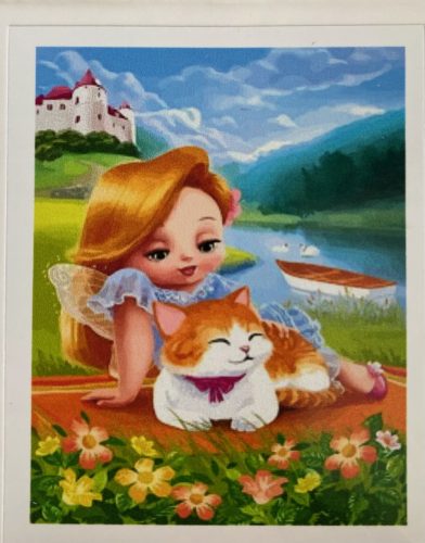 Festés számok után - Kislány cicusával a réten 20x30 cm