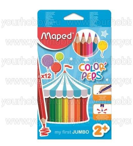 Színes ceruza készlet, háromszögletű, vastag, MAPED "Jumbo", 12 különböző szín