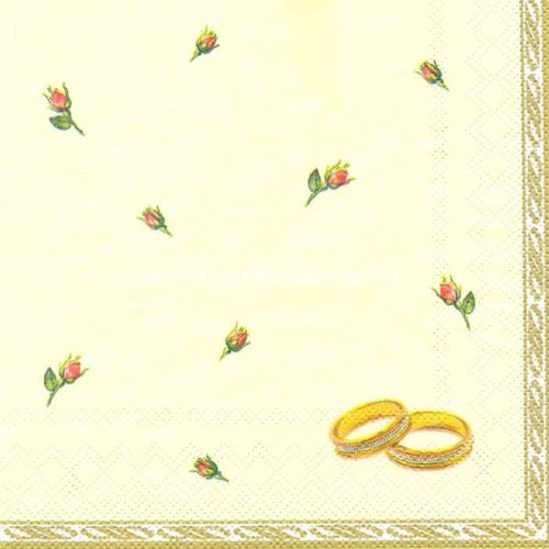 Szalvéta Eljegyzési gyűrűk rózsákkal sárga alapon