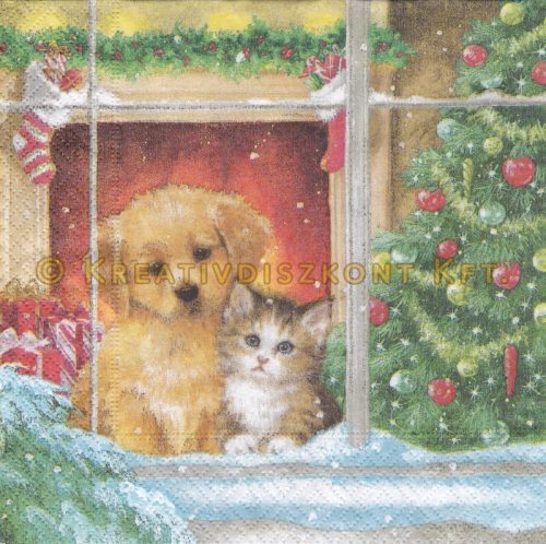 Szalvéta, Karácsonyi , Kutya és cica a télben