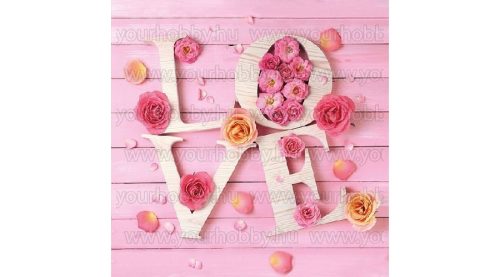 Szalvéta Rózsaszín virágos "LOVE"