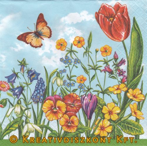 Szalvéta Tavaszi virágok és pillangó