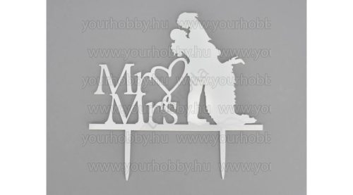 Esküvői akryl tortadísz - Mr/Mrs nyomtatott 15x15 cm