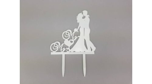 Esküvői akryl tortadísz - csokros 10,5x17 cm
