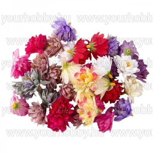 Dekorációs virágok, "Krizantém" 3cm különböző színűek, 14g kb. 30db