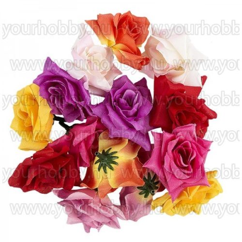Dekorációs virágok, "Rózsa 2", 5cm élénk színek 14db