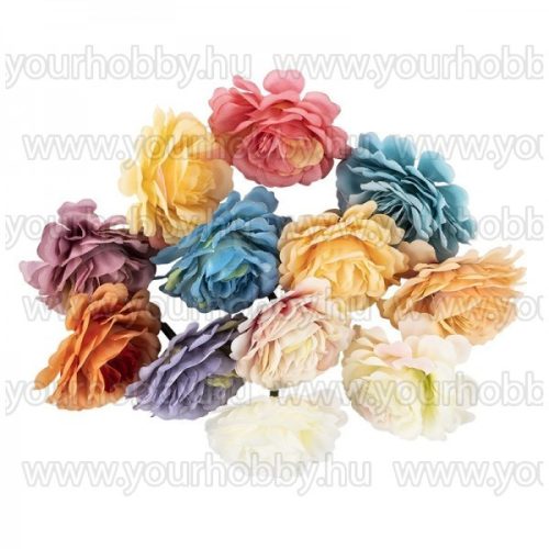 Dekorációs virágok, "Bazsarózsa", 5cm különböző színűek 12db