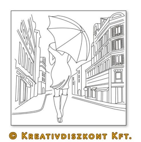 Sziluett papír, Nő esernyővel  DFTM07