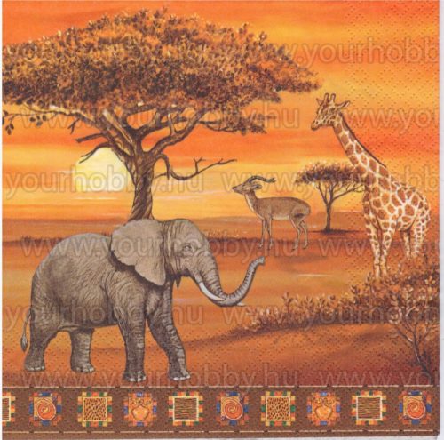 Szalvéta Afrikai állatok naplementében