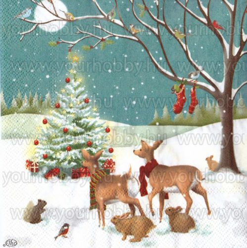 Szalvéta, Karácsonyi, Karácsonyfa erdei állatokkal