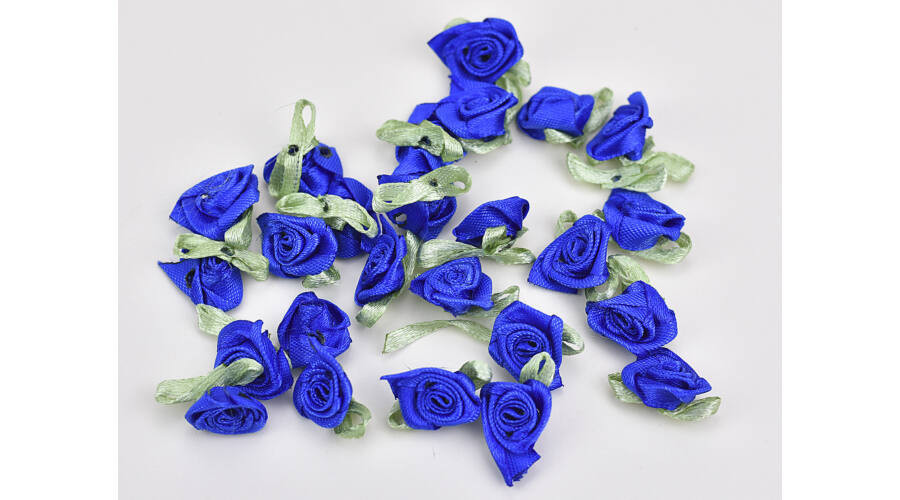 Szatén mini rózsafejek kék 5db/csomag